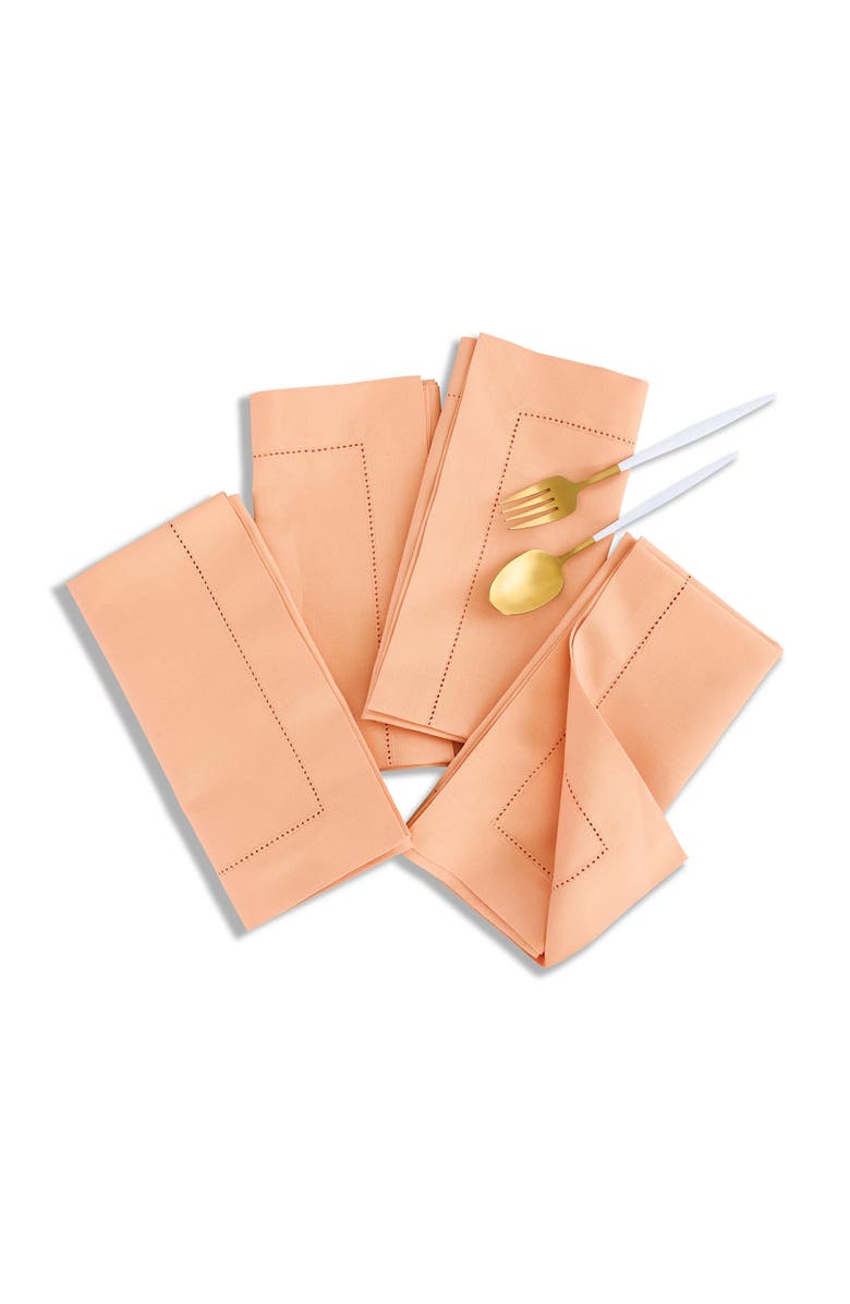 Solino Home Linen Dinner Napkins - Cotton Linen Hemstitch, 20" x 20" Inch, Main, color, Peach Bloom