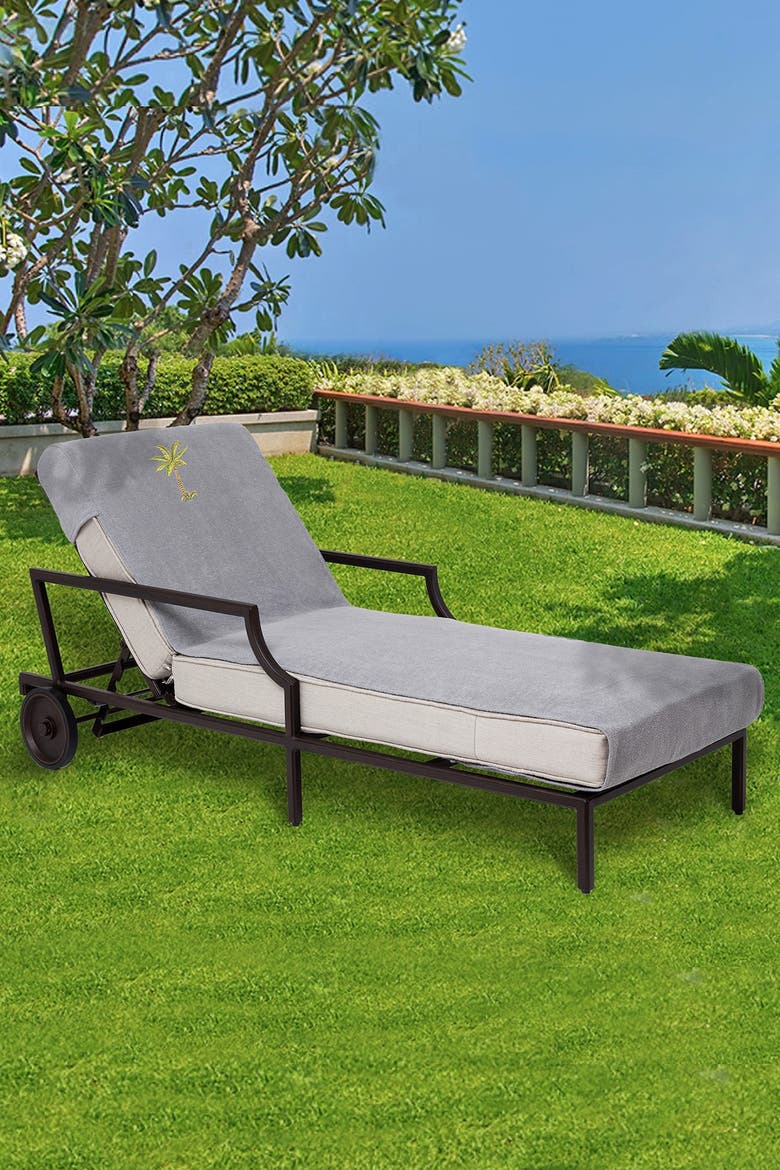 100% Turkish Cotton Palm Tree Embroidered Standard Size Chaise Lounge Cover - Grey, Alternate, color, GREY