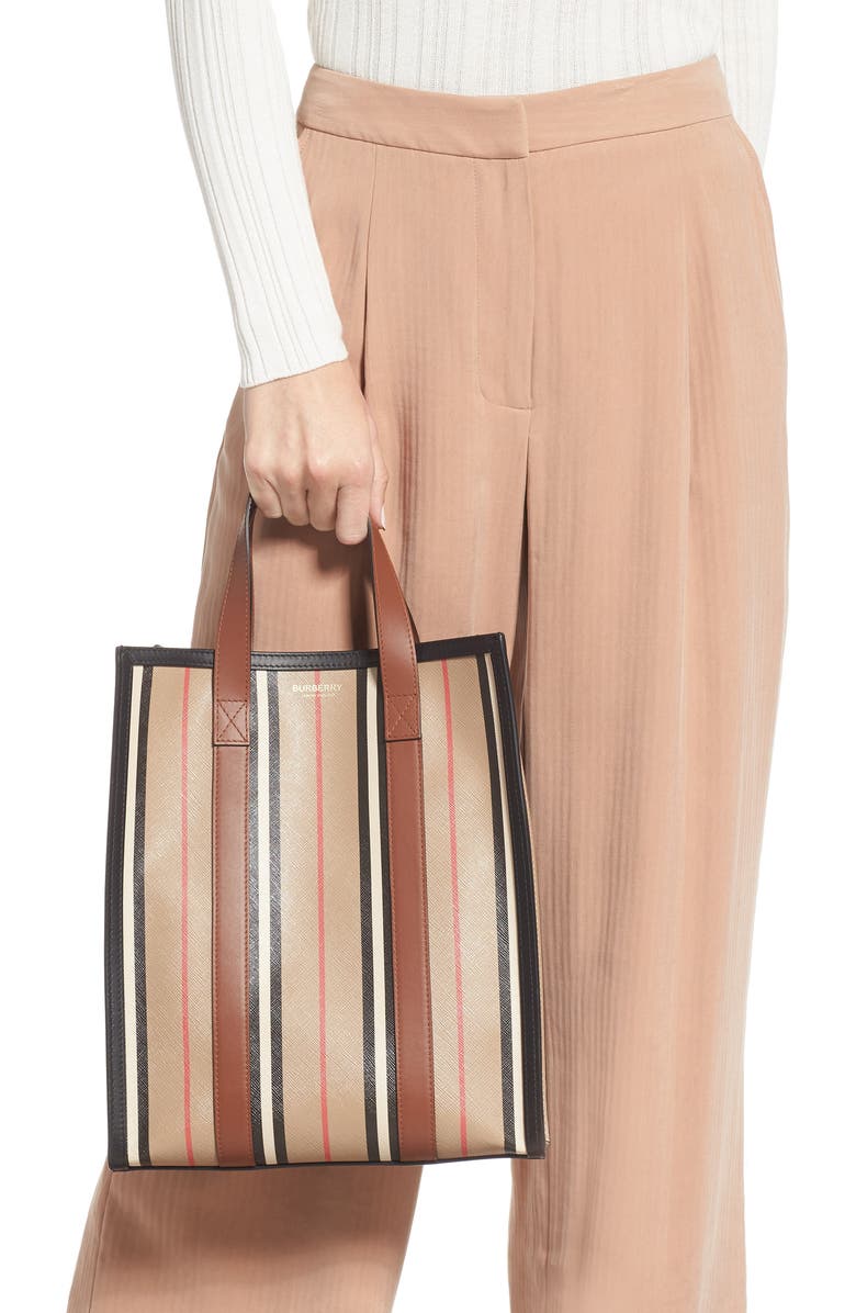 Burberry Small Icon Portrait Stripe E-Canvas Tote Bag, Alternate, color,