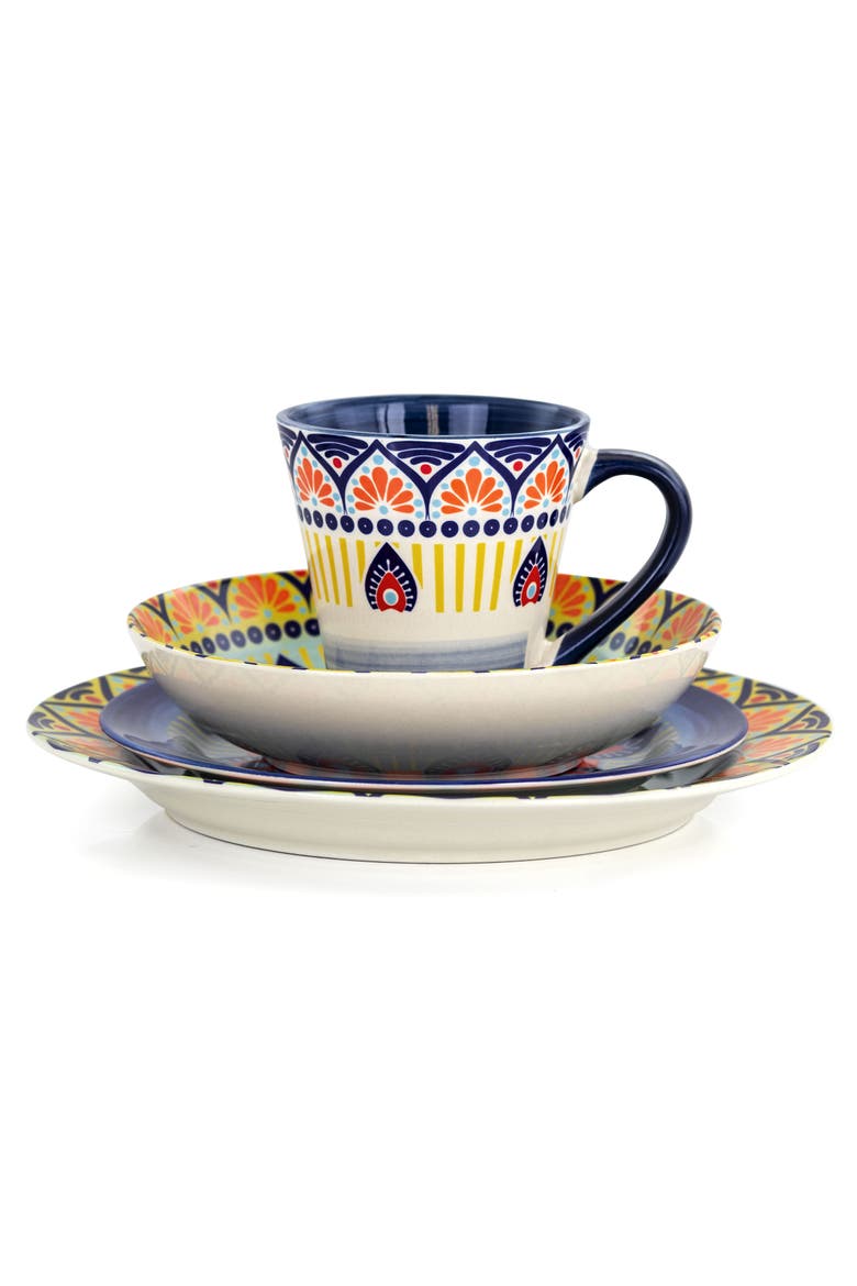 Zen Mozaik 16 Piece Luxurious Stoneware Dinnerware, Alternate, color, Blue