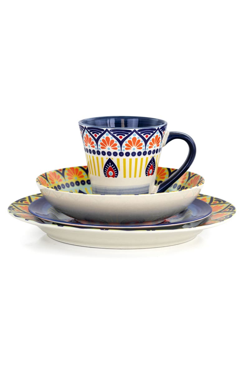 Elama Zen Mozaik 16 Piece Luxurious Stoneware Dinnerware with Complete Setting for 4, 16pc, Alternate, color, Blue