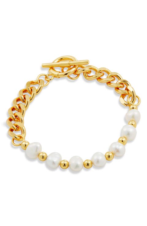 Freshwater Pearl & 18K Gold Plated Sterling Silver Toggle Link Bracelet