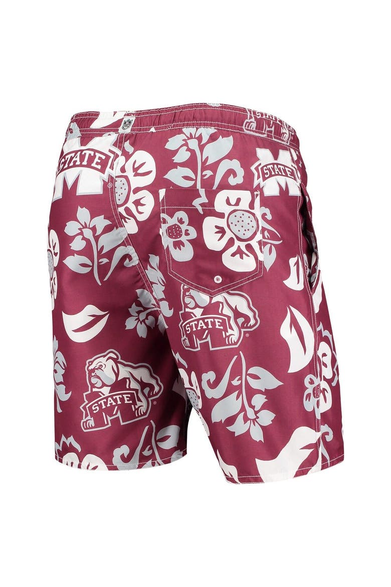 Men's Wes & Willy Maroon Mississippi State Bulldogs Floral Volley Logo Swim Trunks, Alternate, color, Maroon