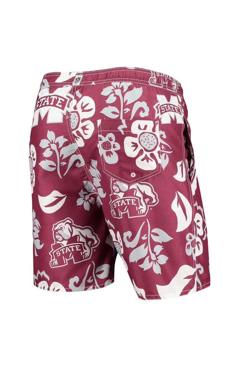 Wes & Willy Men's Wes & Willy Maroon Mississippi State Bulldogs Floral Volley Logo Swim Trunks, Alternate, color, Maroon