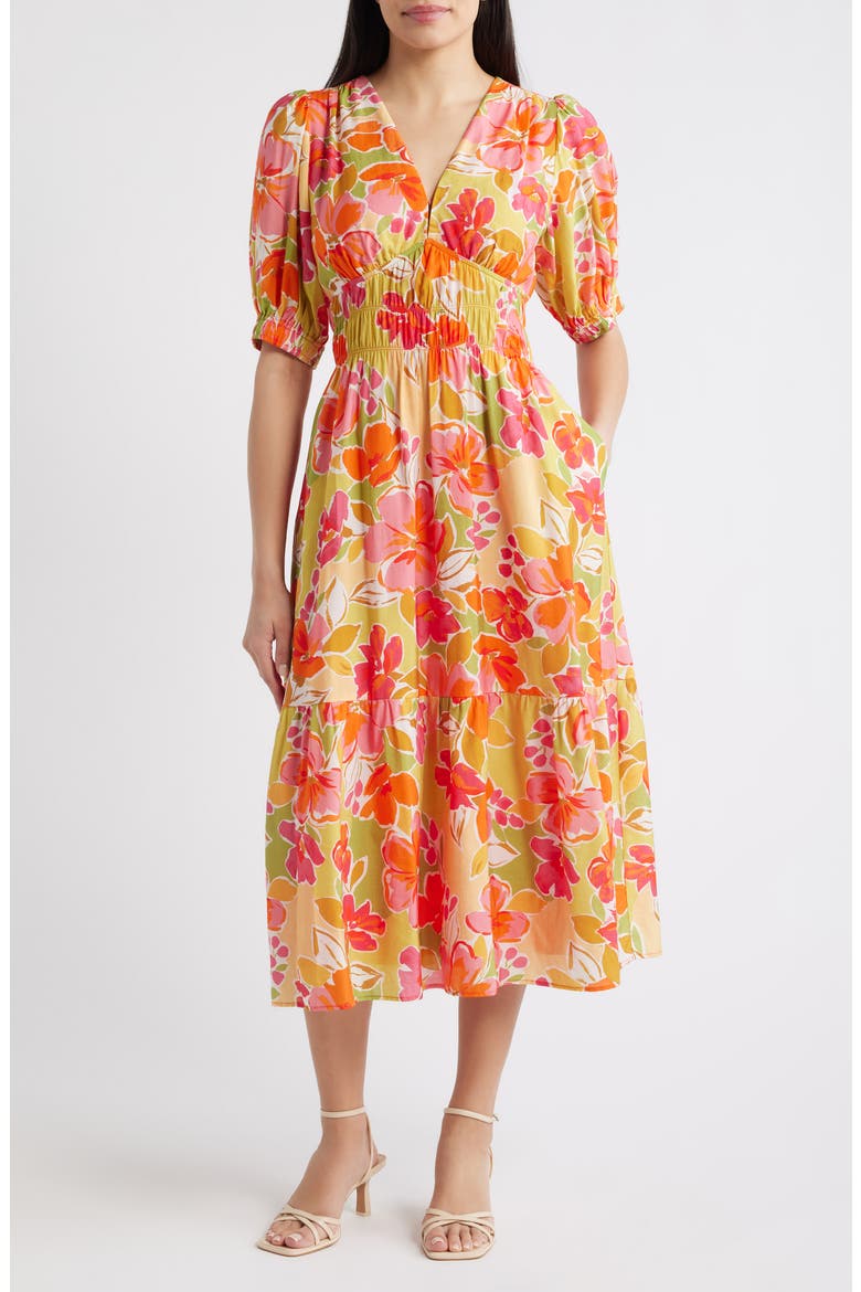 Floral Midi Sundress, Main, color, PINK MULTI