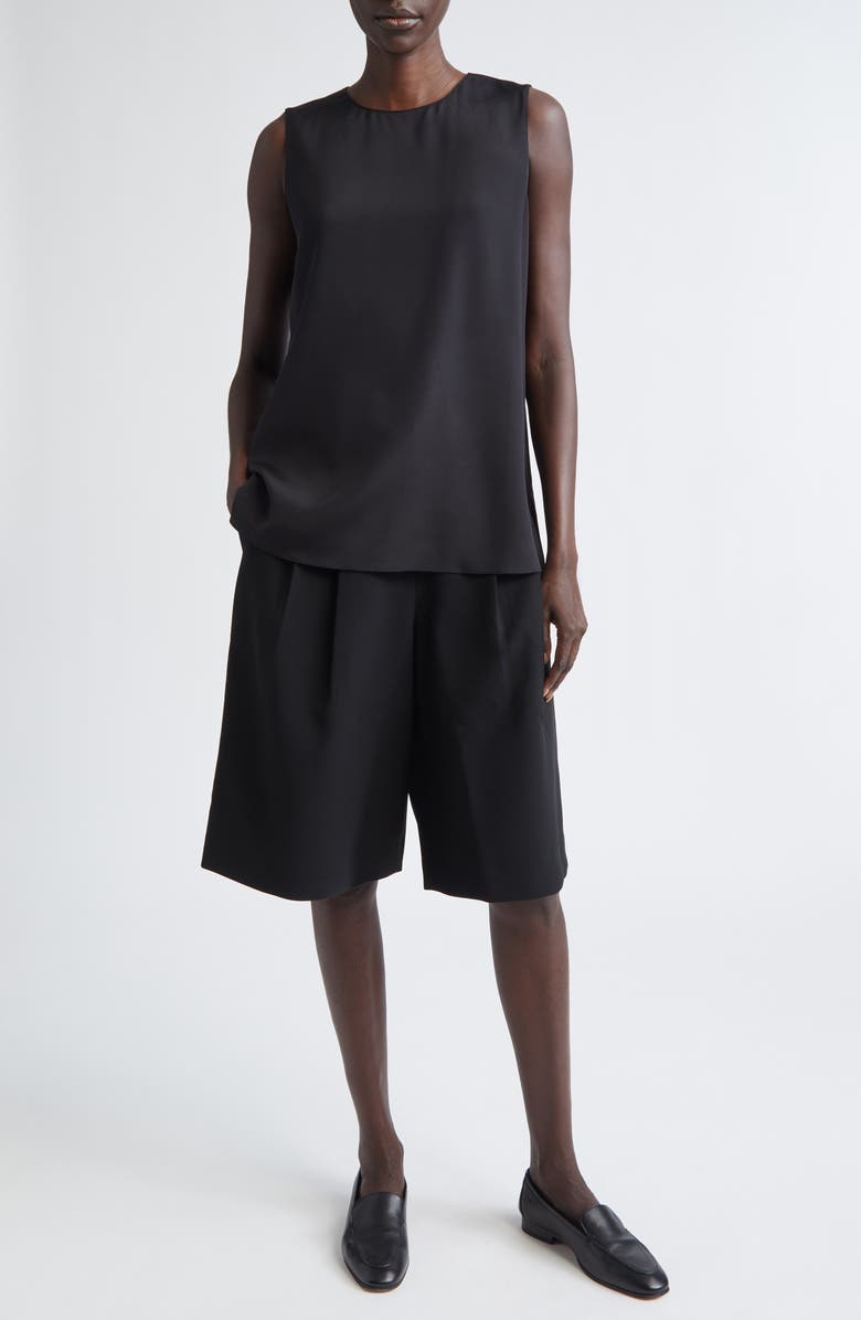 Lafayette 148 New York Sutton Pleated Finesse Crepe Wide Leg Shorts, Alternate, color, Black