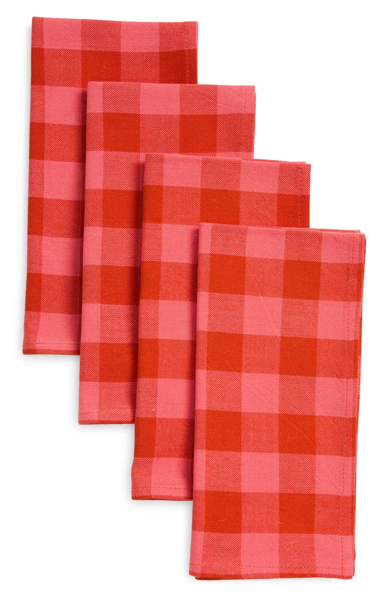 Heather Taylor Home Gingham Guava Set of 4 Napkins, Main, color, Guava