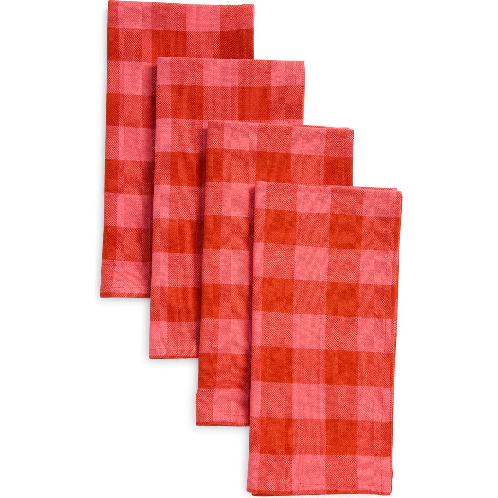 Heather Taylor Home Gingham Guava Set Of 4 Napkins