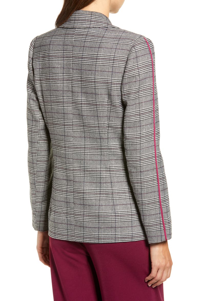 Chriselle Lim Bianca Piped Houndstooth Blazer (Nordstrom Exclusive), Alternate, color, GREY PLAID