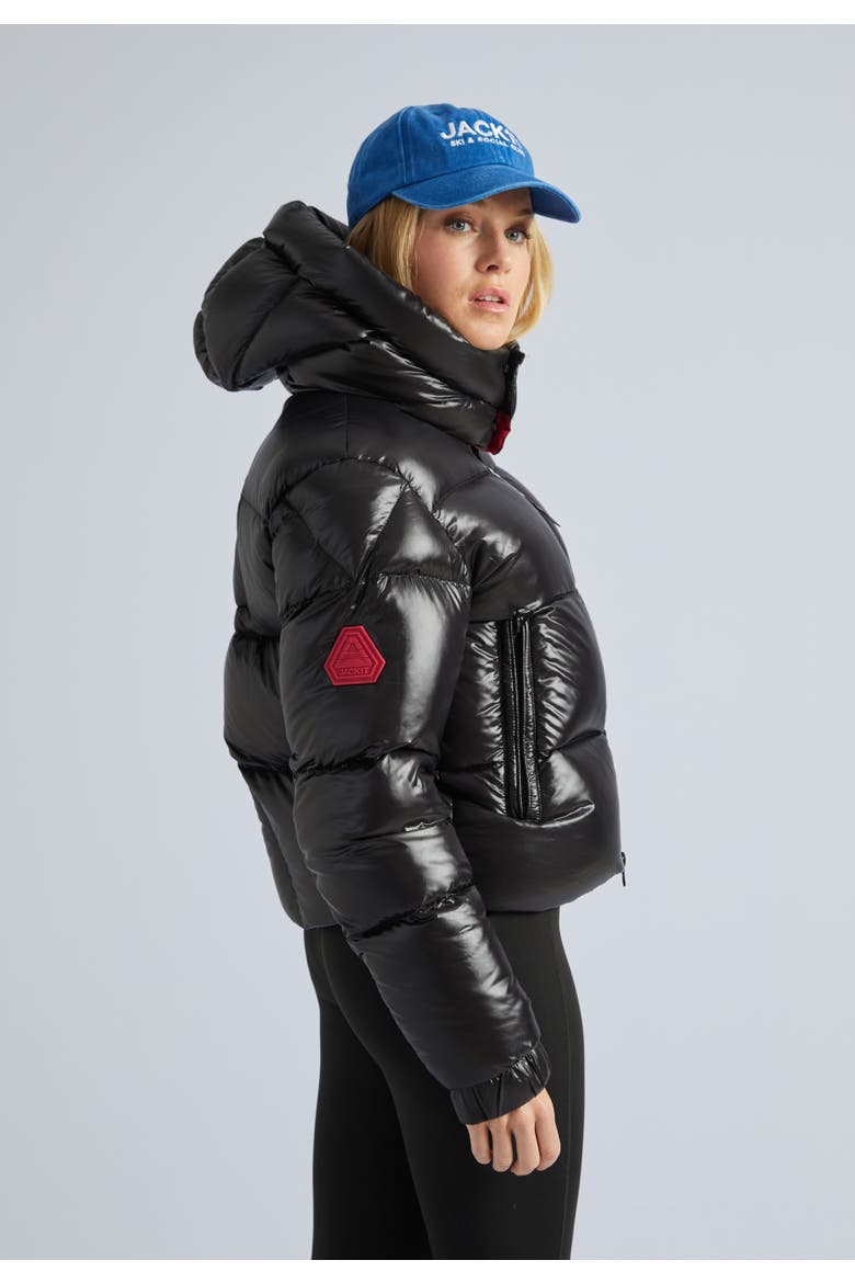 High Collar Puffer Jacket, Alternate, color, Black/Pink