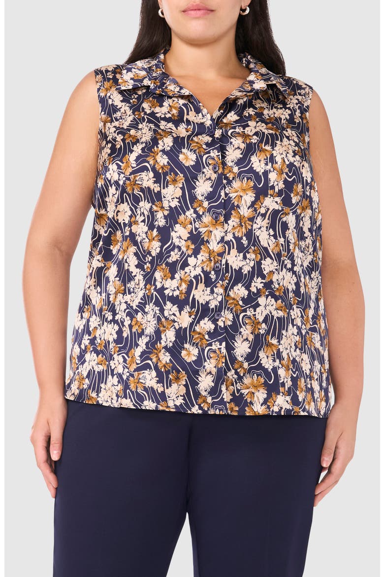 Printed Sleeveless Button-Up Top, Main, color, CLASSIC NAVY