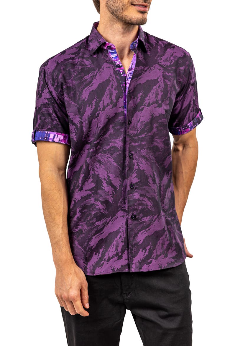 Galileo Ascension 0081 Contemporary Fit Short Sleeve Button-Up Shirt, Alternate, color, PURPLE/BLACK