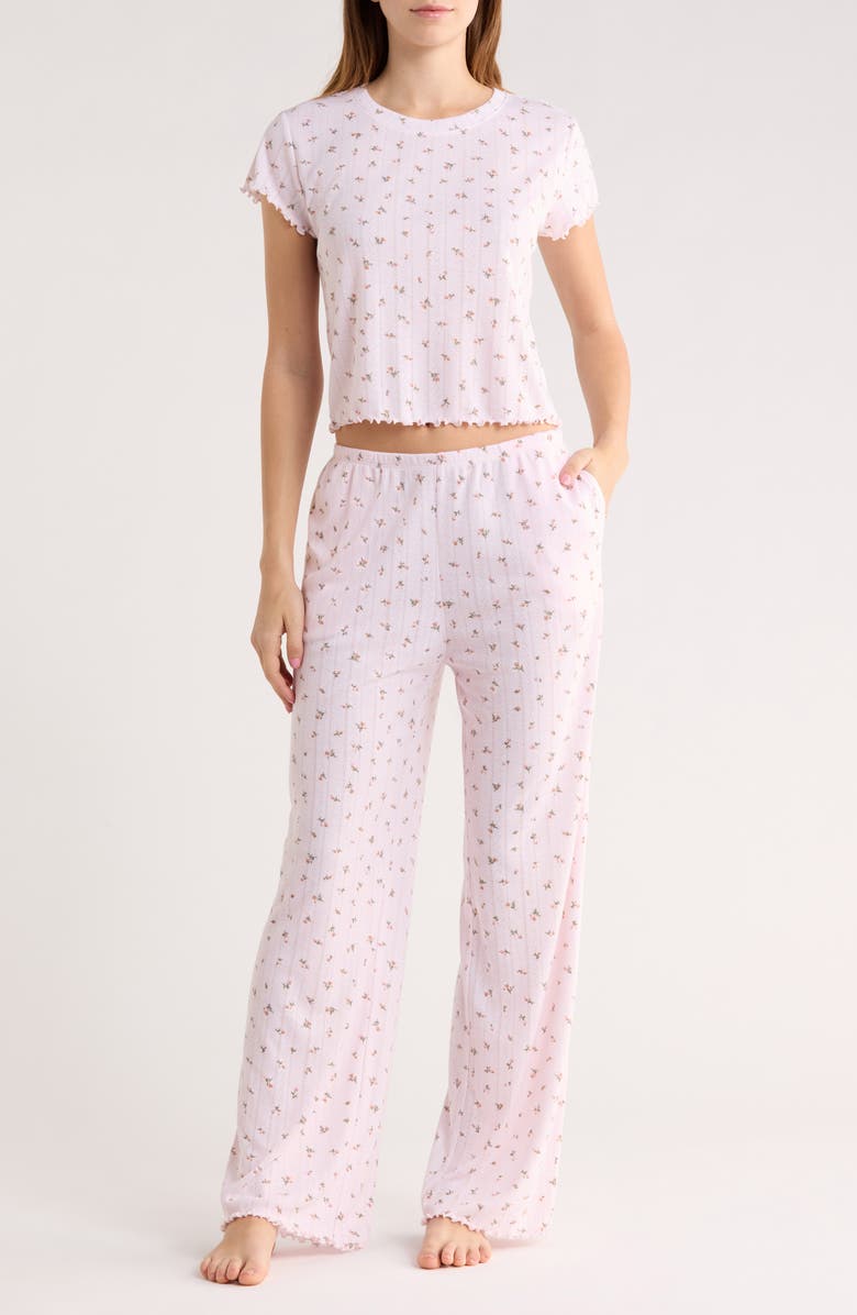 Abound After Hours Pointelle Pajamas, Main, color, Pink- Tan Micro Ditsy