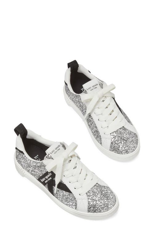 Kate Spade K As In Kate Glitter Court Sneakers In Silver Multi.