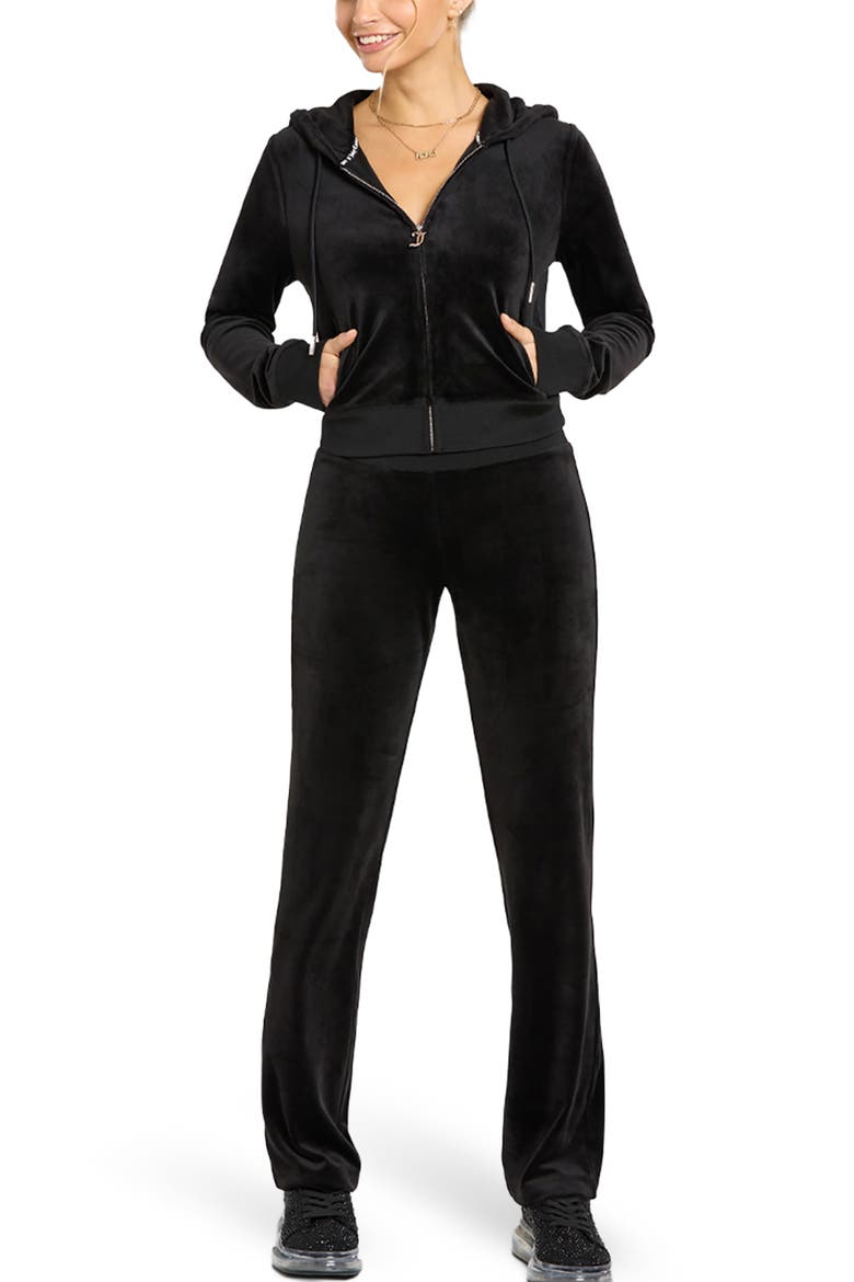 Bling Velour Hoodie, Alternate, color, LIQUORICE