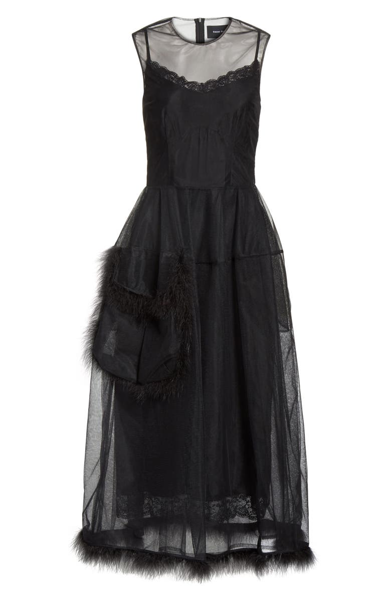 Simone Rocha Teddy Feather Trim Tulle Dress, Alternate, color,