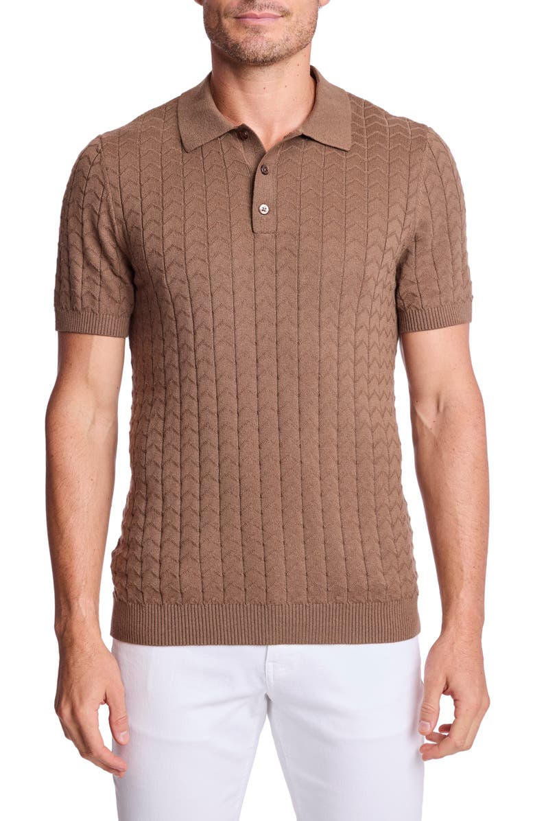 PAISLEY & GRAY Trim Fit Zigzag Knit Polo, Main, color, Maple Bacon