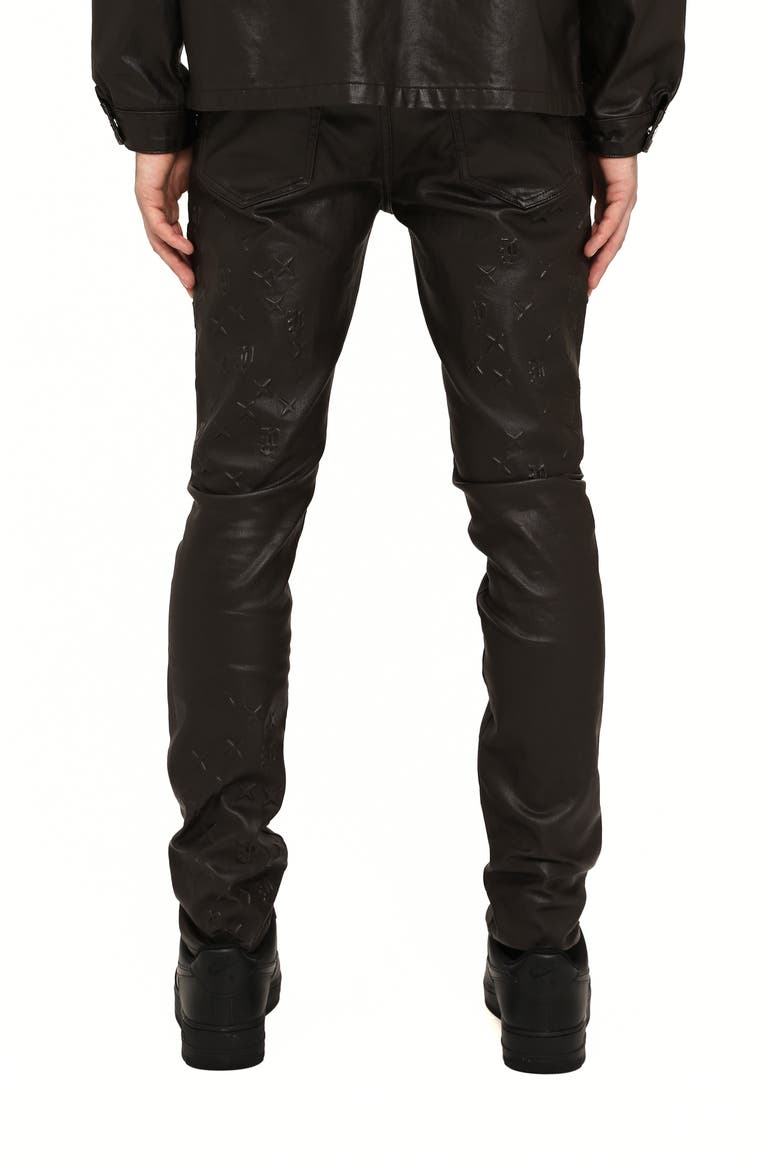 P001 Monogram Embossed Coated Skinny Jeans, Alternate, color, BROWN