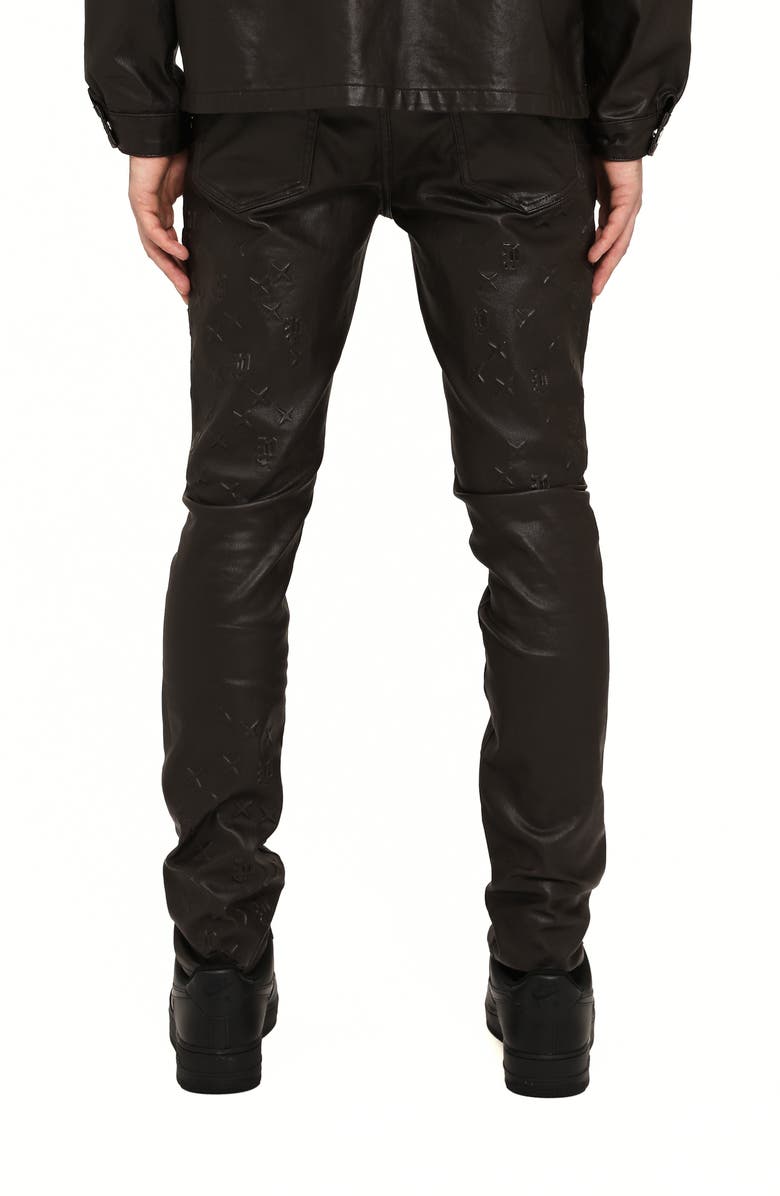 PURPLE BRAND P001 Monogram Embossed Coated Skinny Jeans, Alternate, color, Brown