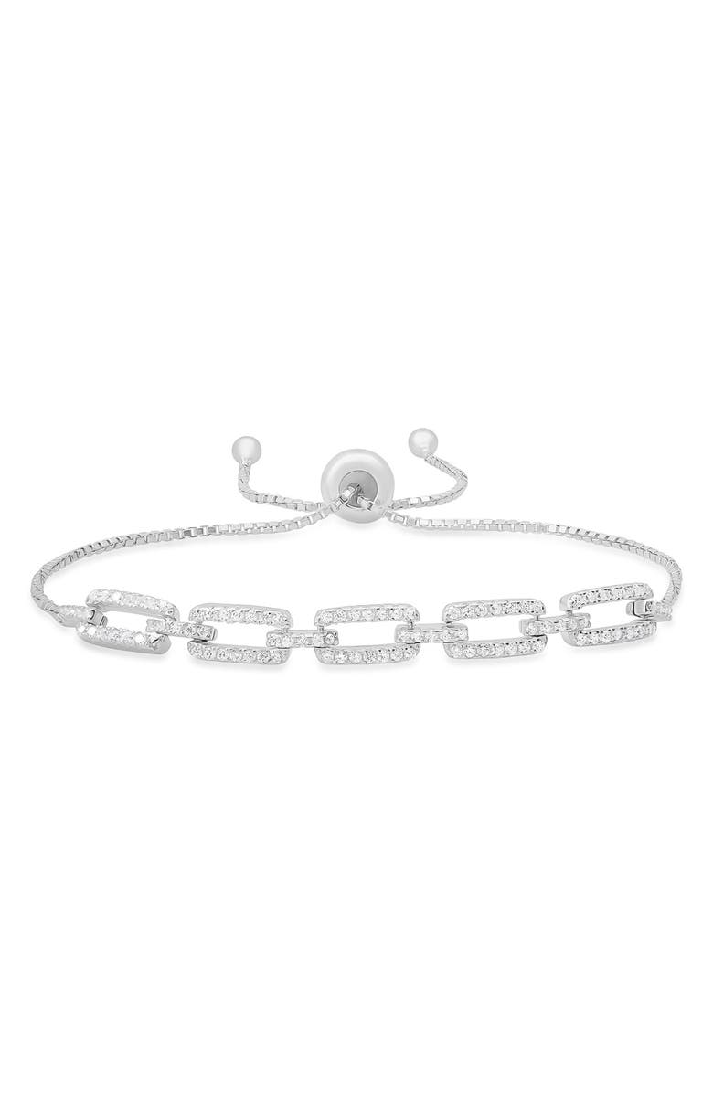 Queen Jewels Sterling Silver Cubic Zirconia Paperclip Bracelet, Main, color, Silver