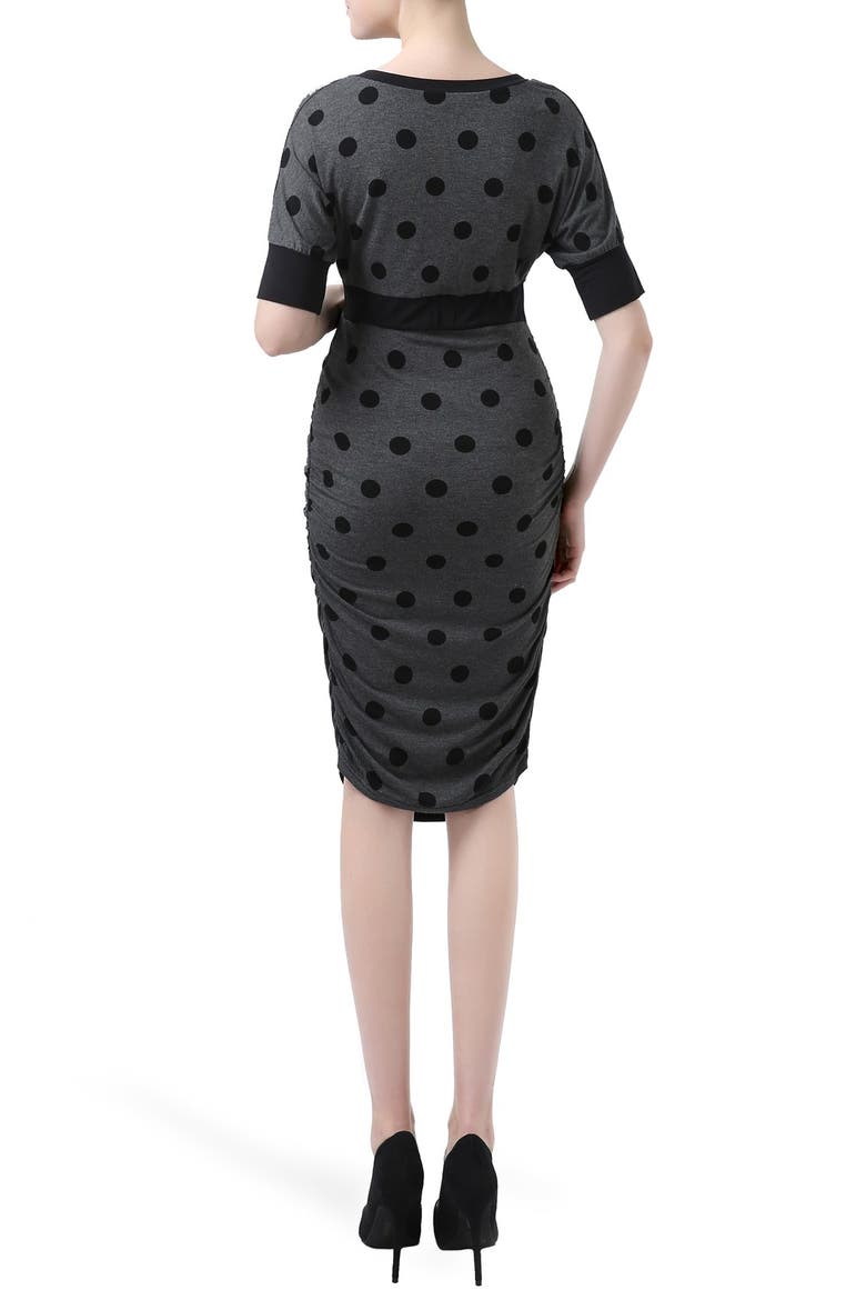 'Layna' Polka Dot Batwing Maternity Dress, Alternate, color, DARK HEATHER GRAY