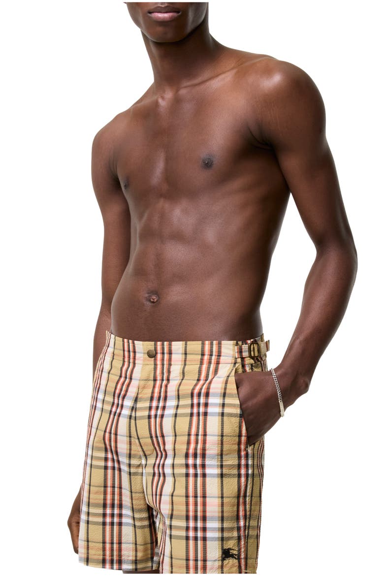 Check Seersucker Swim Shorts, Main, color, Sand beige