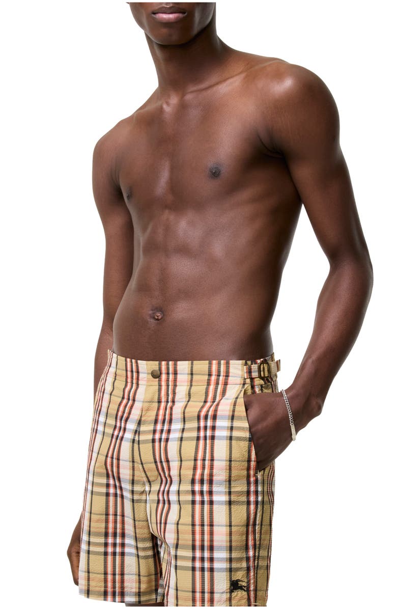 Burberry Check Seersucker Swim Shorts, Main, color, Sand Beige