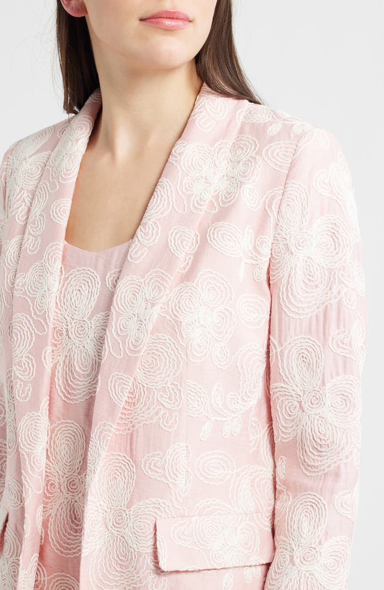 Anne Klein Floral Embroidered Open Front Shawl Collar Blazer, Alternate, color, Rose Water / White Dove