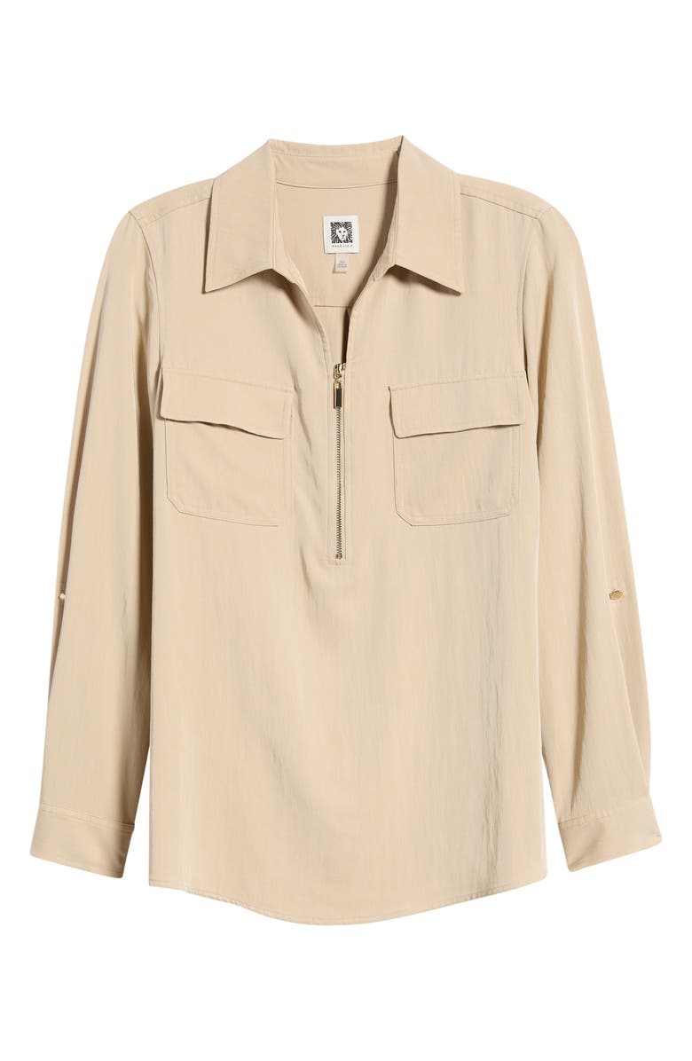 Anne Klein Long Sleeve Half Zip Pullover, Main, color, Safari