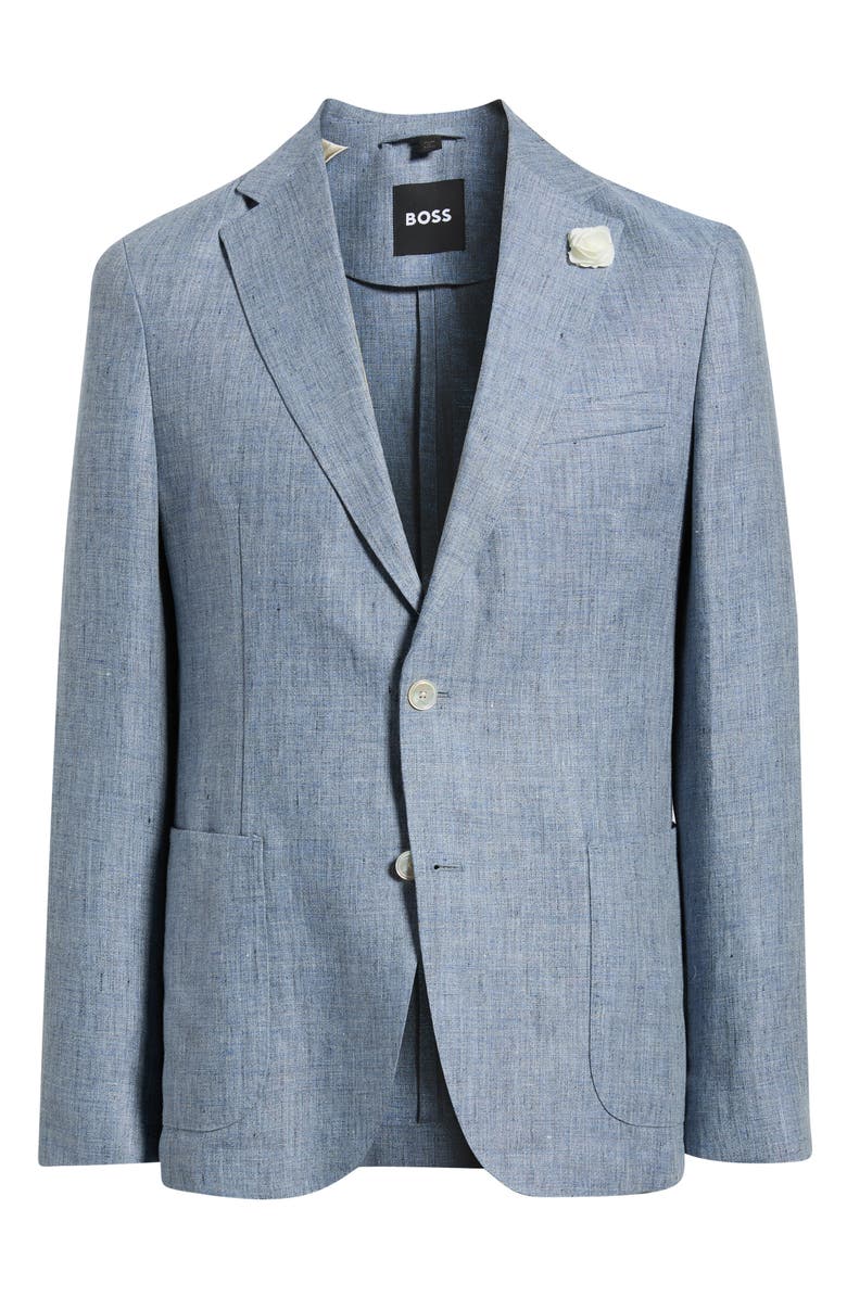 BOSS Hanry Slim Fit Blue Mélange Slub Linen Sport Coat, Alternate, color, Open Blue