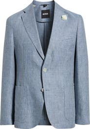 BOSS Hanry Slim Fit Blue Mélange Slub Linen Sport Coat