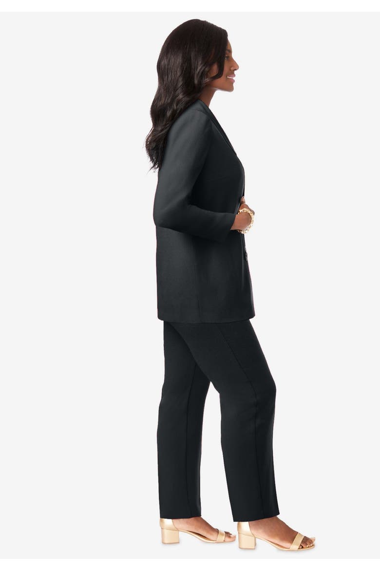 Double Breasted Stretch Crepe Pantsuit, Alternate, color, BLACK