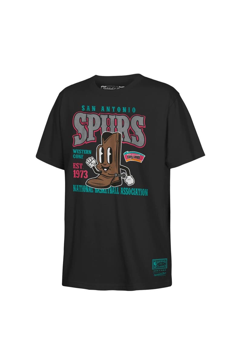 Mitchell & Ness Youth Mitchell & Ness Black San Antonio Spurs Retro Mascot Script T-Shirt, Alternate, color,