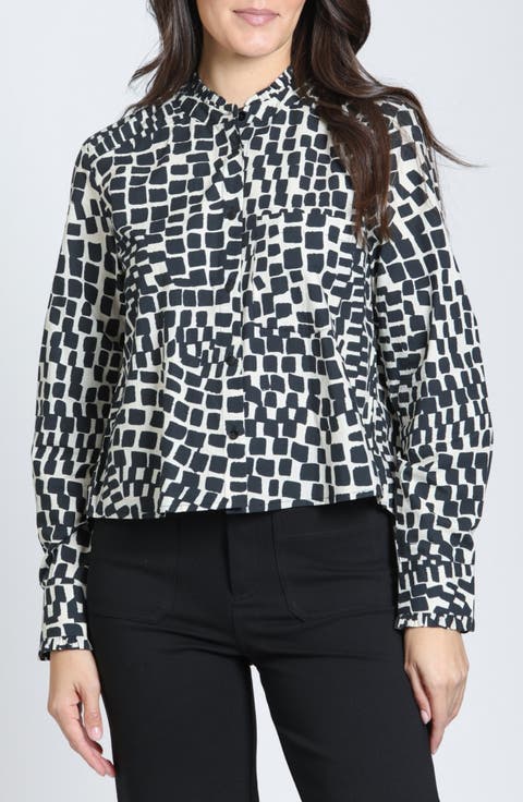 Ruffle Collar Cotton Cropped Shirt