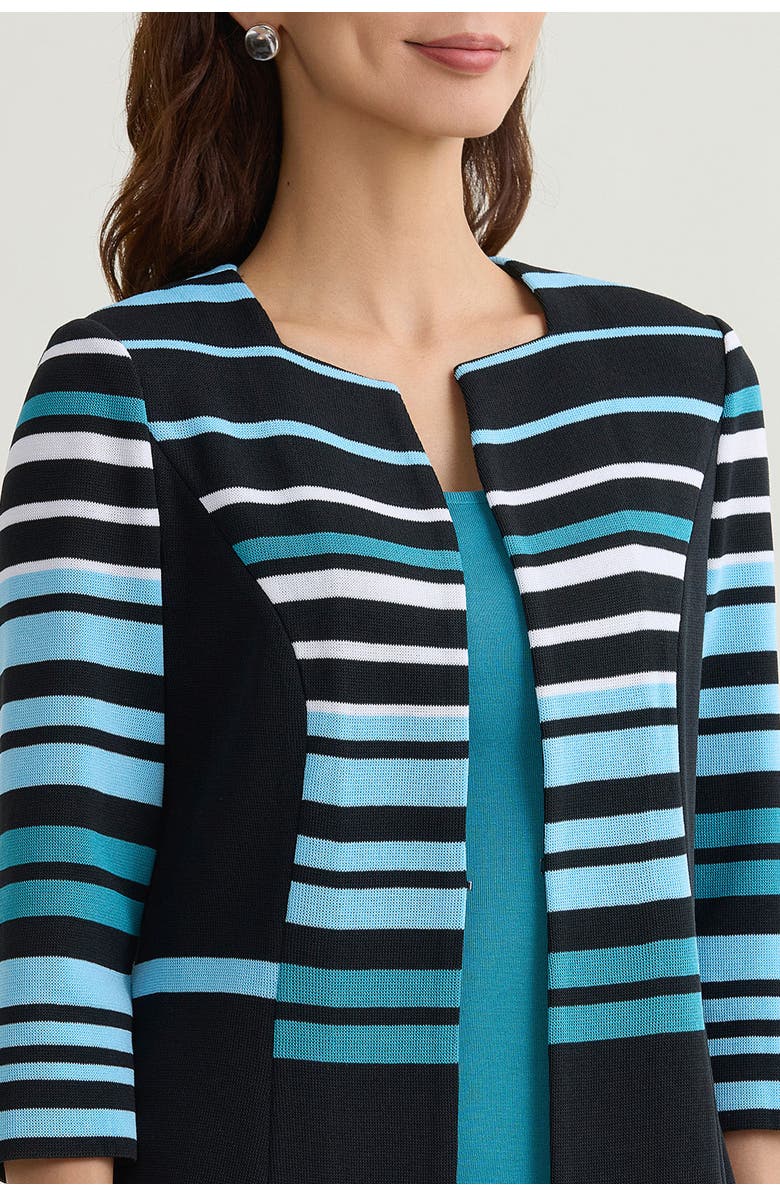 Ming Wang Heritage Striped Intarsia Knit Jacket, Alternate, color, Serene/Nebula/White/Black