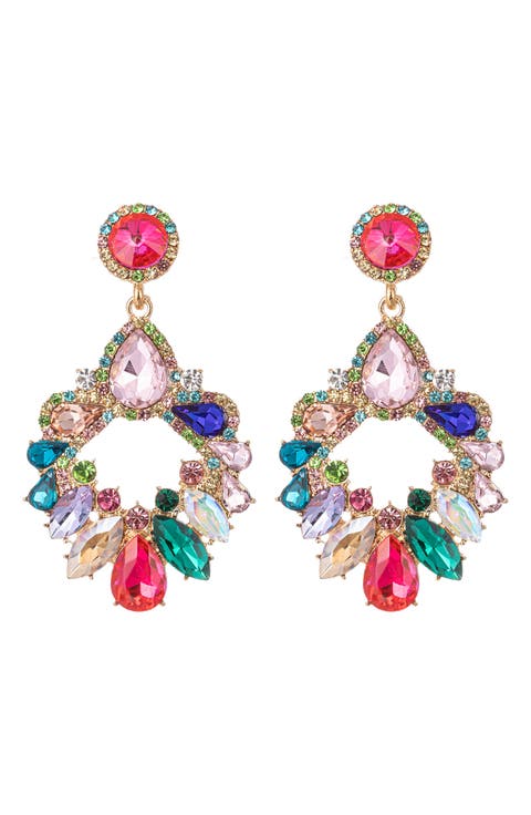 Rainy Rainbow Crystal Drop Earrings