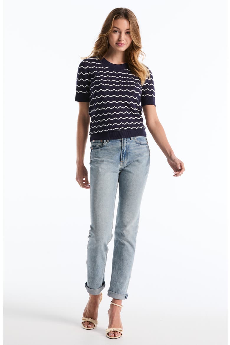 Chevron Short Sleeve Sweater, Alternate, color, PEACOAT