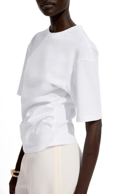 Ruched Side Cotton T-Shirt