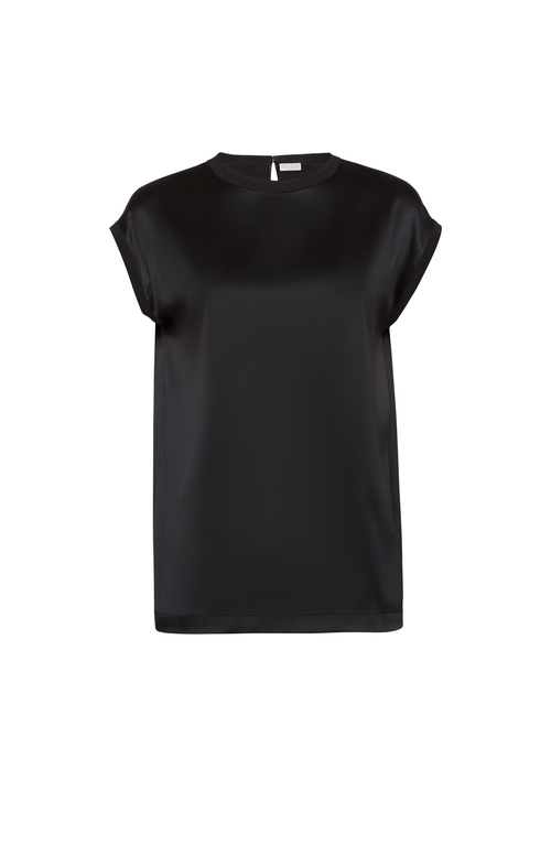 Brunello Cucinelli Beaded-trim Satin Blouse In Black