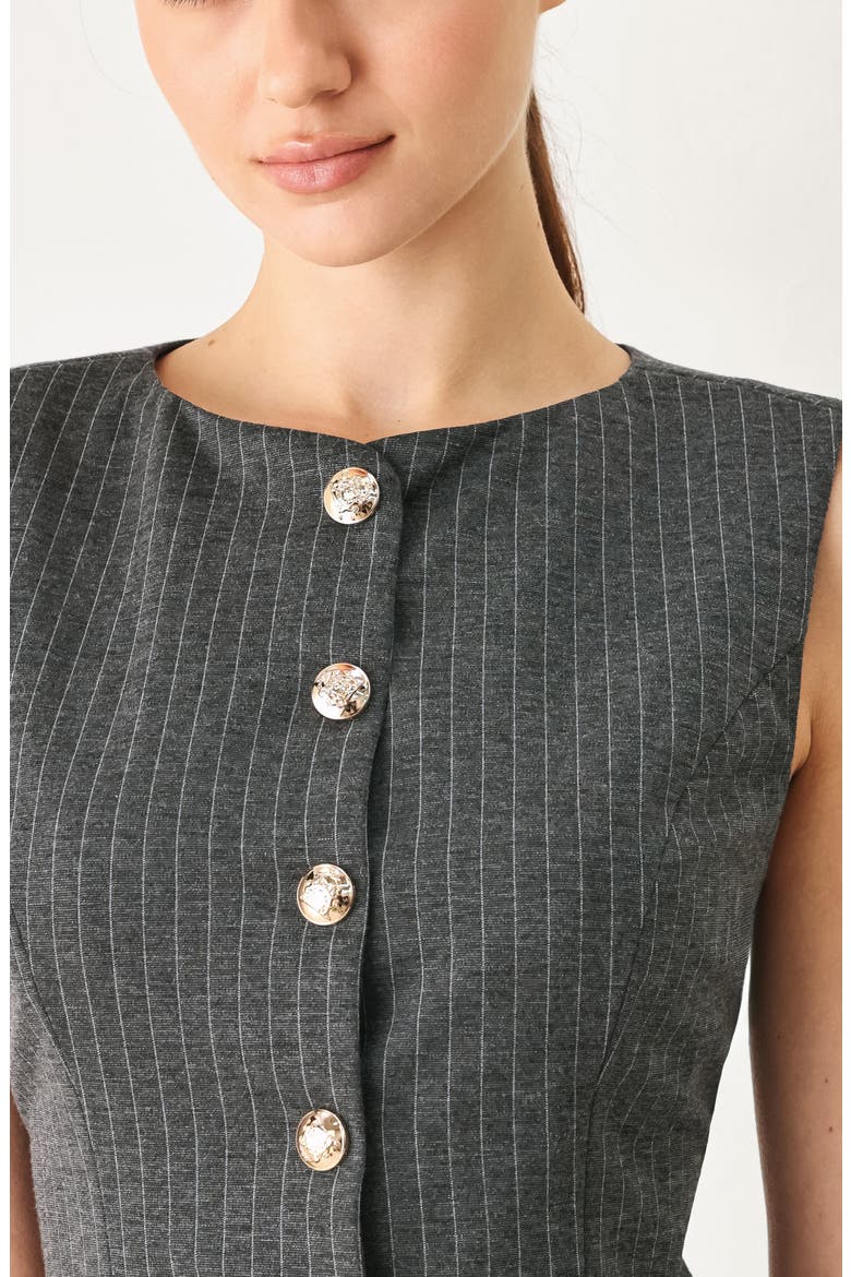 Pinstripe Peplum Vest, Alternate, color, CHARCOAL/ WHITE