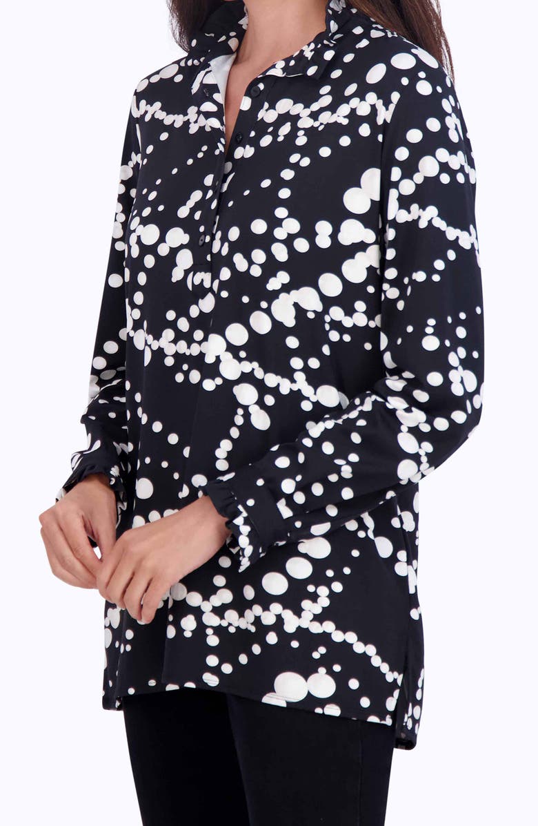 Foxcroft Mia Dot Print Jersey Popover Top, Alternate, color, Black/ White