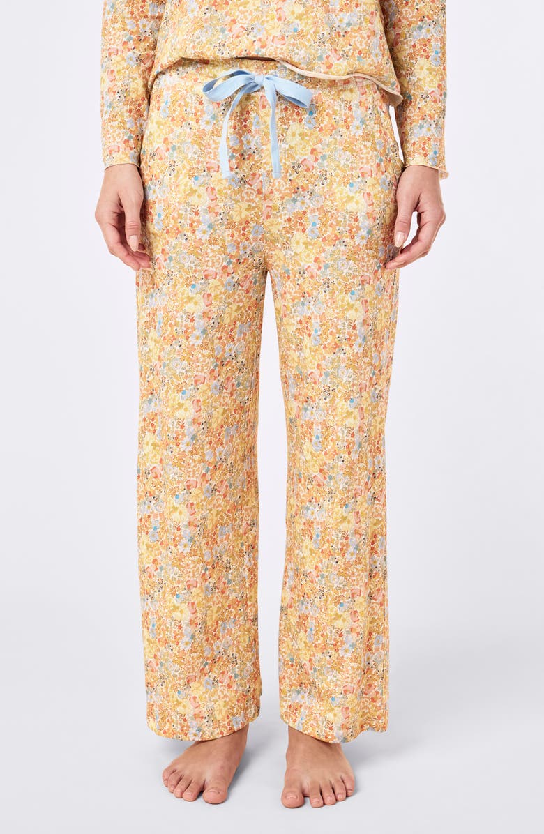 Papinelle Carly Floral Print Organic Cotton Pajamas, Alternate, color, Honey Yellow