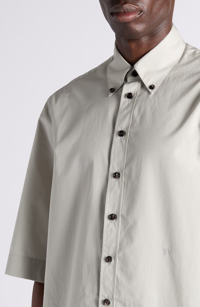 Bottega Veneta Relaxed Fit Short Sleeve Cotton Poplin Button-Down Shirt, Alternate, color, 1427 Pearl Grey