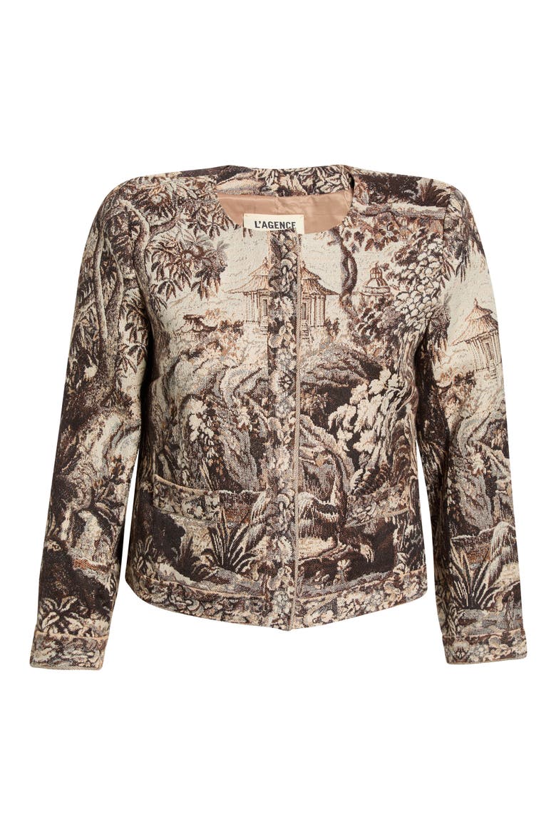 Lian Collarless Crop Cotton Blend Jacket, Main, color, NEUTRAL SCENIC TAPESTRY