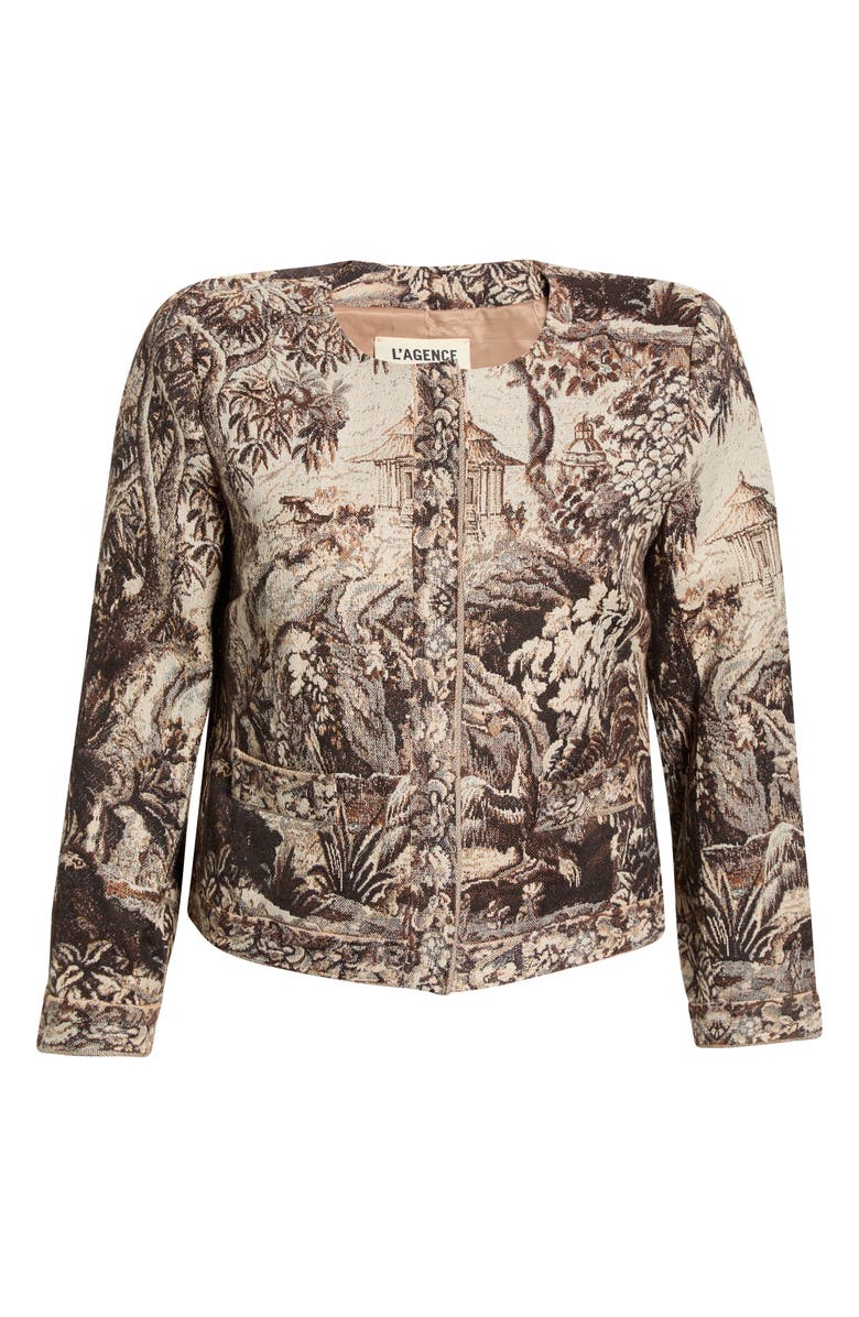 L'AGENCE Lian Collarless Crop Cotton Blend Jacket, Main, color, Neutral Scenic Tapestry