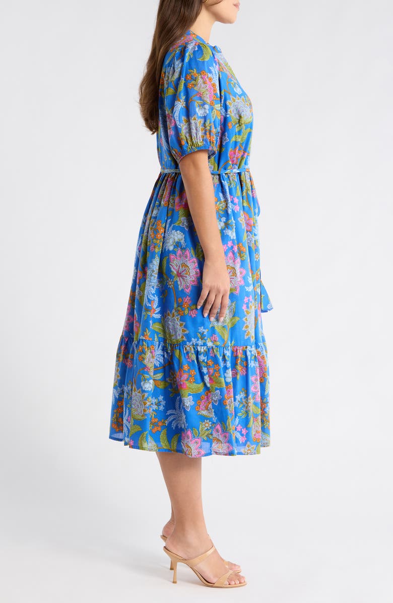 SUGARLIPS Sunlit Floral Beth Button-Up Cotton Midi Dress, Alternate, color, Cobalt-Multi