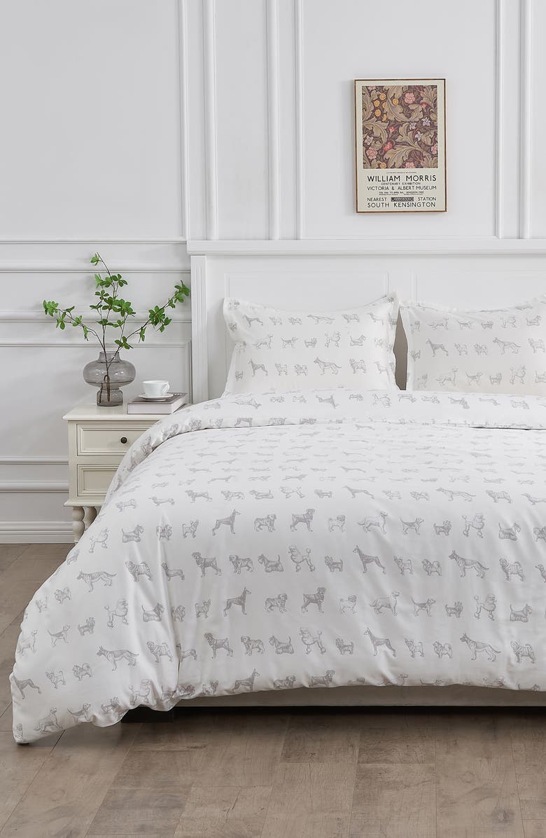 MELANGE HOME Dog 400 Thread Count Cotton Duvet Set, Alternate, color, Grey