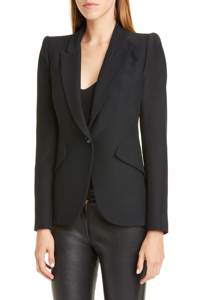 Alexander McQueen Leaf Crepe Jacket, Alternate, color, BLACK