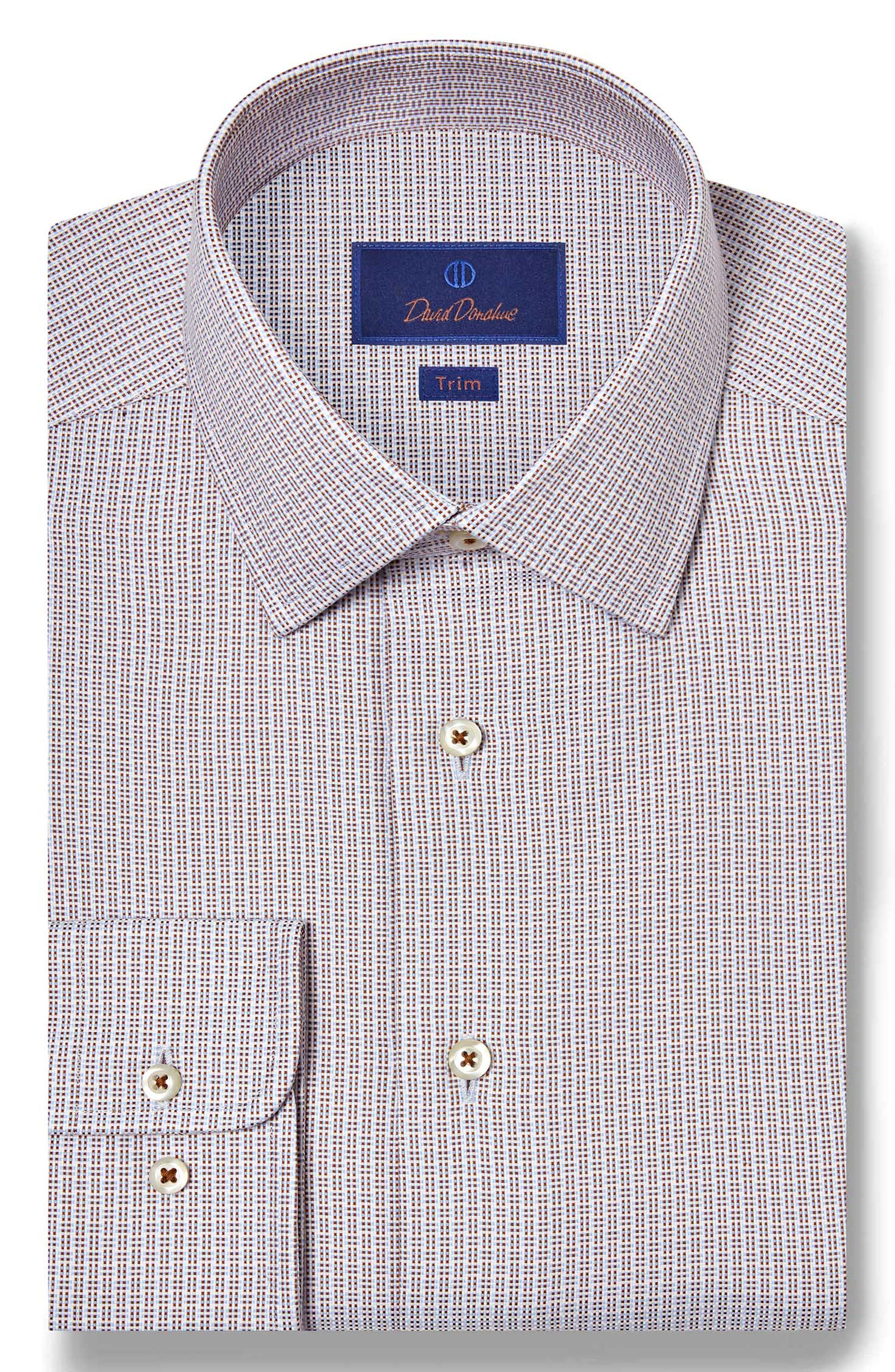David Donahue Trim Fit Micro Dobby Cotton Dress Shirt