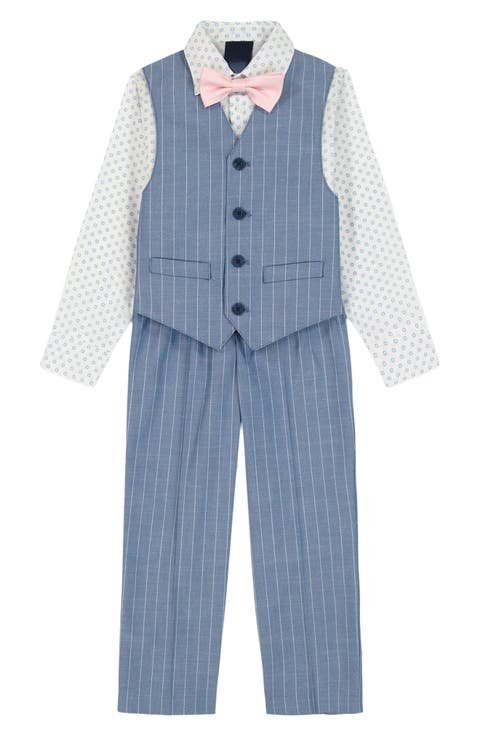 Kids' Stripe Twill Vest, Shirt, Bow Tie & Pants Set (Toddler & Little Kid)